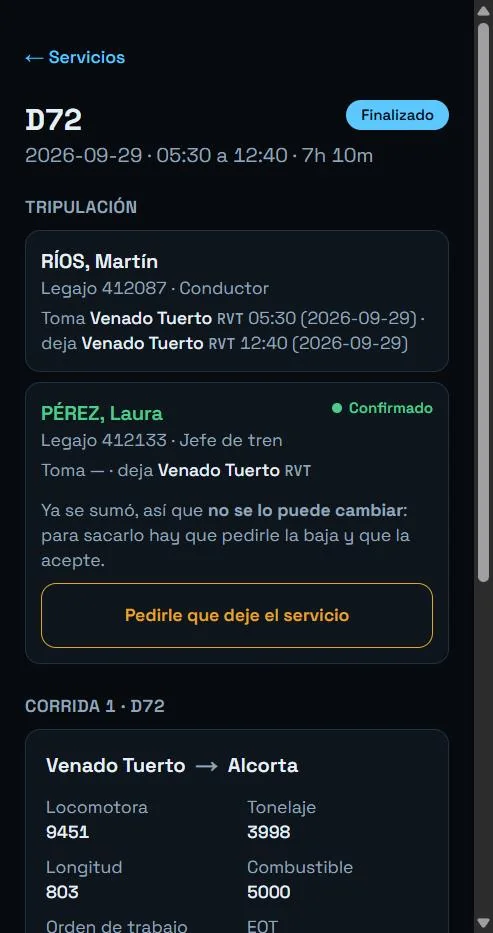 Un servicio finalizado con su tripulación y su corrida