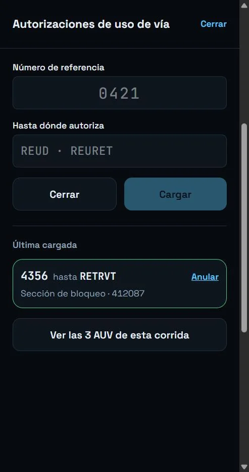 Formulario para cargar una autorización de vía