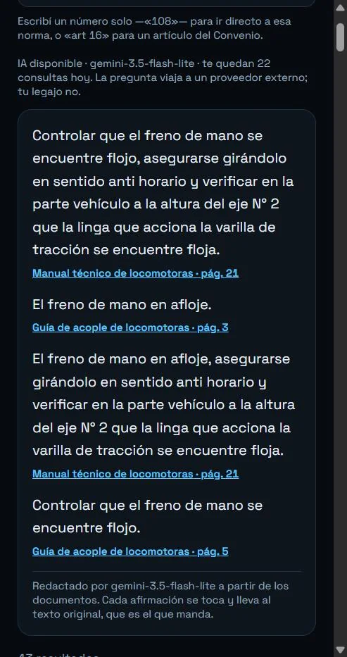 Respuesta asistida con la cita de cada fuente