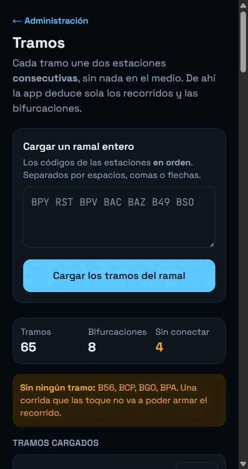 Red de tramos con bifurcaciones